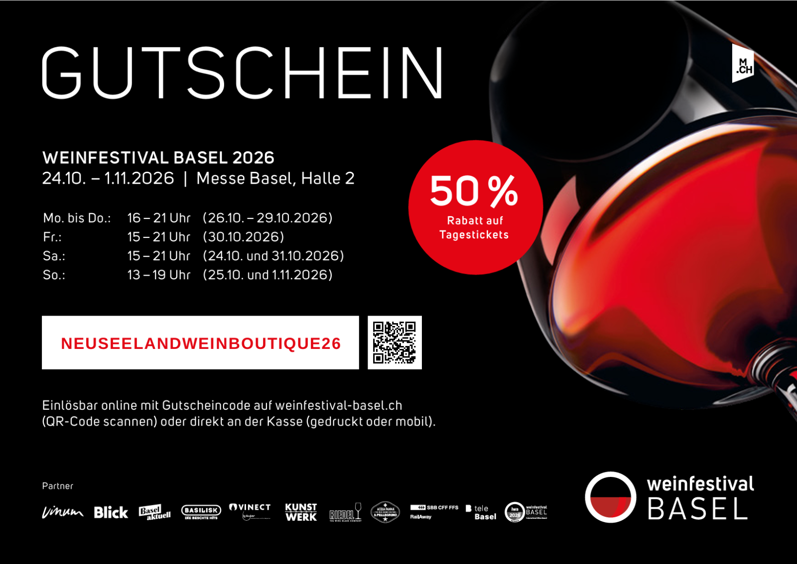 Rabattgutschein 50% Weinfestival Basel 2026